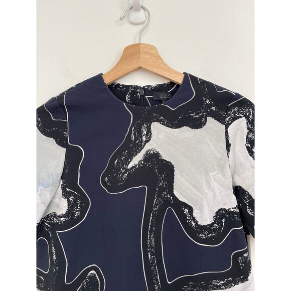 COS Abstract Print Short Sleeve High Neck Artsy A-Line T-Shirt Shift Dress US2 - Picture 6 of 14